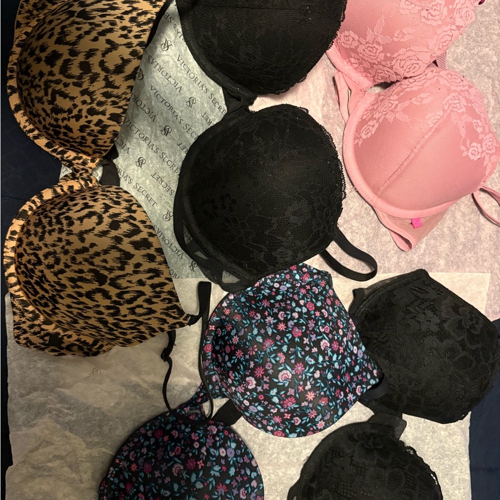 Victoria's Secret Leopard, Pink, Black, and Floral Bras
